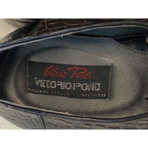 Vtg VITTORIO PONTI Dress Shoes Men's 14 Croc Leather Loafers Patchwork Black - Picture 6 of 10